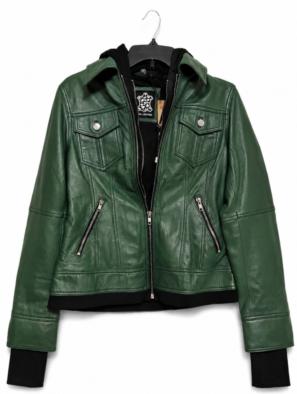 NWT Genuine Lambskin Leather Bomber Moto Jacket Removable Hooded Liner Sz Small